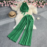 Zingj Suit Female Ins Pure Desire High Sense Hanging Neck Exposed Back Strap Waist Jacket High Waist Hanging Feeling Wide Leg