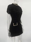 Tweed Solid Beaded Seam Mini Dress- Outfit