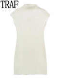 Short Knitted Dresses For Women 2023 Sleeveless Mini Dress Woman High Neck Bodycon Dress Women Sexy Elegant Party