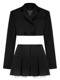 Cropped Blazer And Pleated Mini Skirt Set-Outfit