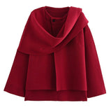 Autumn Women's Asymmetric Scarf Short Knitted Coat W063