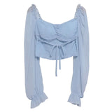 Fang Collar Leak Collar Collar Collar Short Shirt 2023 Spring Dress New Lantern Long-Sleeved Collar With Hanging Neck Shirt Women's Top