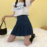 Harajuku Denim Skirt Women Summer Pleated Skirt Fashion High Waist Leisure Retro Skirt Female