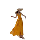 Zingj Photo Beach Dress 2023 New Female Summer Super Fairy Yellow Backless Dress Seaside Holiday Dress Elegant Big