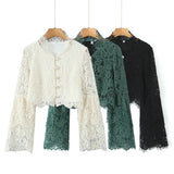 2025 New Women's Fashion Simple Collar Long-Sleeved Lace Shirt