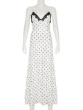 White Polka Dot V-Neck Maxi Dress- Outfit