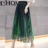 Summer Pleated Skirts 2019 Mesh Midi Saia High Waist Vintage Lace Lady Skirt Jupe Femme Falda Etek Mujer Gray Purple