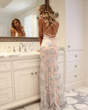 New Women'S Sequin Sexy V-neck High Quality Suspender Open Back Lace Up Slit Summer And Ground Evening
