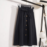 Autumn Skirts Womens 2021 Midi Knee Length Korean Elegant Button High Waist Skirt Female Pleated School