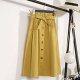 Autumn Skirts Womens 2021 Midi Knee Length Korean Elegant Button High Waist Skirt Female Pleated School