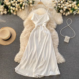 2022 Summer Women Satin Slip Dress Backless Spaghetti Strap Bow Tunic Belted Elegant Vacation Sexy Party Midi