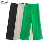 Women Fashion Side Pockets Loose Wide Leg Pants Office Lady High Elastic Waist Zipper Fly Female Ankle Trousers Mujer