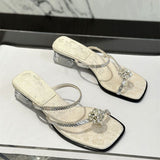 Temperament Cool Drag Woman 2025 New Set Of Toes Height Crystal And Fairy Sandals Square Dress Fashion