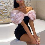 Fashion Women Bodycon Dress Off Shoulder Big Bowknot Skinny Dresses For Club Cocktail Party Skin-Friendly And