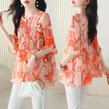High-End Chiffon Middle Sleeve Shirt 2025 New Foreign Style Small Shirt To Cover The Belly Large Size