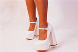 Onlymaker Women Pumps Mary-Jane Platform Black Pink Chunky 16CM High Heels Ankle Strap Dress Party Hoof Heel Plus Size