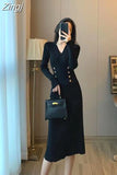Women Winter Sheath Elegant Midi Knitted Dress Sexy V-neck Long Sleeve Wool Blend Warm Design Knitting Clothing Winter 2023