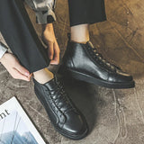 Zingj Size Martin Boots Men's Shoes Winter Plus Down High Top Boots Men's Fashion Shoes Midtop British Wind Leather Boots