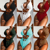 Zingj New Conjoined Bikini Solid Color Hollowed-Out Banded Swimsuit