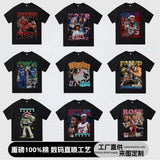 Stars Gather Chao Brand Printed Short-Sleeved T-Shirts, High Street Retro Fashion Trends, Casual Round-Collar And Half-Sleeved