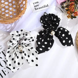 Chiffon Bowknot Silk Hair Scrunchies Women Pearl Ponytail Holder Hair Ties Hair Rope Rubber Bands Headwear Hair