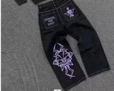 Explosive High Street Tide Brand Fully Embroidered Skull Casual Trousers Men's Loose Straight Casual