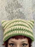 Hand Made Horn Detail Striped Knitted Hat- Outfit