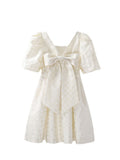 Summer Women's Clothes Mini Princess Dress Kawaii Elegant Bow Puff Sleeve V-Neck Party Dresses Sweet Mori Girl A-line