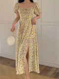 Summer Floral Print Casual Midi Dress Short Sleeve Elegant Sexy Party Beach Maxi Vestidos Female Fashion Prom