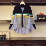 spring and autumn new loose shirt stitching irregular knitted sweater striped denim sweater jacket
