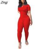 Summer Streetwear 2 Two Piece Sets Women Outfits Tracksuits Female Black O Neck Short Sleeve Tops Bodycon Long Pants