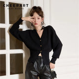 Black Lantern Sleeve V Neck Cardigan Sweater Women Korean Fashion Knitted Sweater Designer Winter Autumn 2021