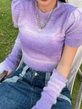 Grunge Aesthetic T Shirt Women Knitted Crop Tops With Cuff Y2k Tie Dye Tee Shirt Femme Korean Fashion Tshirts