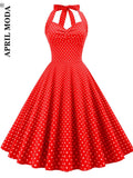 Halter Pinup Summer Tunic Midi Resses for Women 2022 French Style Robes De Soiree Sleeveless Rockabilly Short Prom
