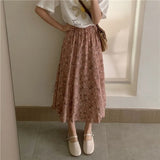 Women Vintage Clothes Long Skirts Harajuku Tender Temperament Streetwear Stylish Spring Summer Elastic Waist