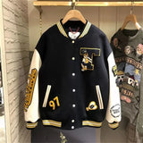 Embroidered Bear Pattern High Quality Loose BF All-match Baseball Uniform Women's Jacket Retro Y2K Streetwear Winter