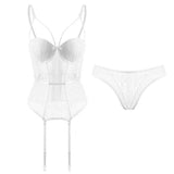 Super Sexy Lace Mesh Hollow Out Perspective Hollow Low Chest Bottom Strap Tops Bodysuit Women