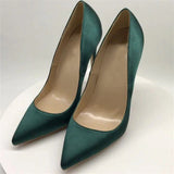 Green Silk Sexy Mature Woman Pumps Women Classics 12cm High Heel Pointed Toe Wedding Shoes BM003