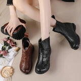 Zingj And Winter New-Style Cowhide Flat-Soled Women's Shoes Leisure Leather Short Boots Middle-Aged Mother Shoes Warm And Comfortable Cotton
