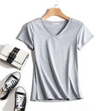 V-Neck T Shirt Women Summer Tops 2021 Short Sleeve Tshirt Female Korean Fashion Cotton T-Shirt White Plus