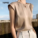 2021 Woman Elegant Satin Tops Sleeveless Tanks Back Zipper Office Ladies Imitation silk