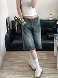 Zingj Vibe Retro Wash Do Old Denim Shorts Female High Street Popular Logo Design Sense Loose Straight Five Cent Medium