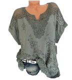 Size Loose Short-Sleeved Lace Women Blouses Cotton Blouses Summer Shirt Tops Sexy Fashion Women