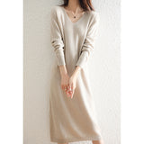 And Winter Coat V-Neck Wool Knitted Dress Women Winter Loose High-End High-End