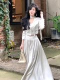 Women's Autumn New Elegant Skirt 2 Piece Sets Korean Fashion Button Blazer High Waist A-line Skirts Suit Y2k Outfits