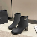 Zingj Women's Shoes 2024 Autumn Winter New Thick Heel Ankle Boots Fashion Martin Boots-Outfit