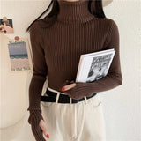 Winter Knitted Turtleneck Sweater Basic Rib Fall Casual Slim Pullover Womens Elasticity Jumper Pull Femme With Thumb