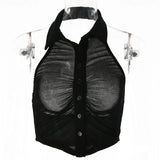 New High Quality Crop Tops Women Basic Clothing 2021 Summer Turn-down Collar Female Casual Backless Vintage Cropped