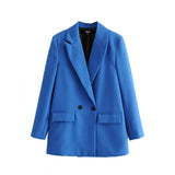 Women Chic Office Lady Double Breasted Blazer Vintage Coat Fashion Notched Collar Long Sleeve Ladies Outerwear Stylish