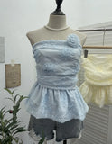 French Bud Ponp-Upple Sling Vest With Three-Dimensional Flowers Shoulder-To-Heart Thai Top